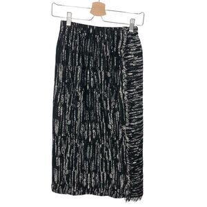 Japanese Nuno XS Pencil Sweater Skirt Black Ivory Elastic Waist Raw Edge